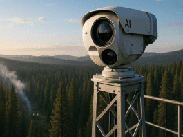 AI-powered wildfire detection camera scanning Idaho forests for smoke to alert fire crews early